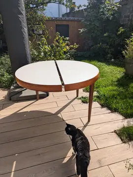 table vintage ronde pieds compas avec rallonges à bricoler