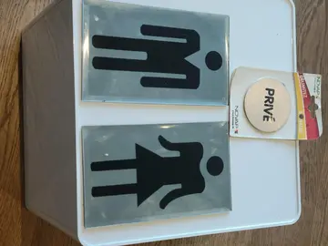 plaques miroir pour toilette et adhésif "privé "