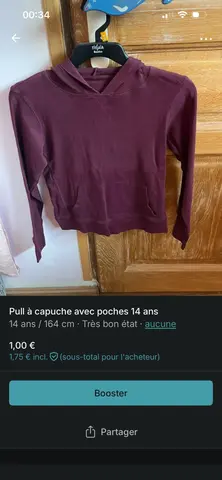 Pull à capuche avec poches 14 ans