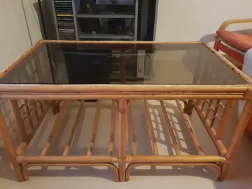 table basse verre/rotin