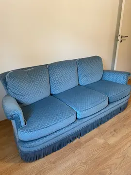 Canapé velours bleu fixe + fauteuil