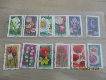 12 timbres oblitéré - France - Fleurs