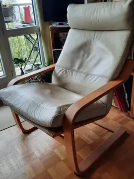 Fauteuil IKEA POANG, cuir, coquille d'oeuf