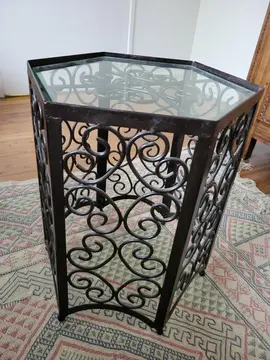 guéridon fer forgé / plateau verre