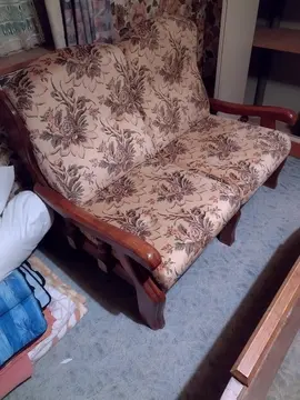 canapé, fauteuil 2 places bois et tissu