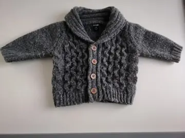 Gilet col châle en maille tricot Gris 1 mois