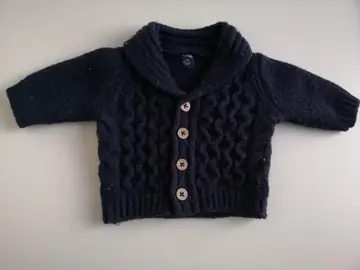 Gilet col châle en maille tricot Bleu 1 mois