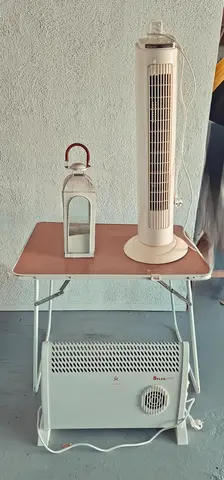 Table de camping+convecteur 2000w+ventilateur colonne+lanterne deco