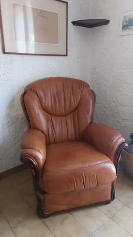 canapé en cuir 3 places + fauteuil assorti