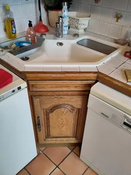 évier d'angle résine 74x74 avec meuble d'angle (90x90x70)