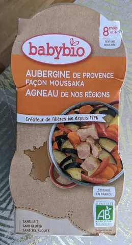 2 bols babybio aubergines façon moussaka