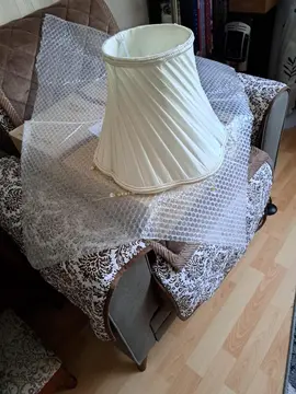 chapeau de lampe tissu plisse ecru pampilles