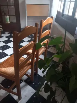 chaises bois , paille × 4