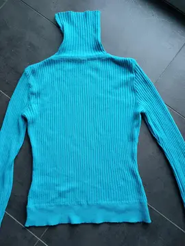 Pull col roulé turquoise T38
