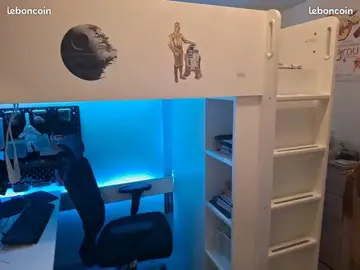 Lit en hauteur mezzanine SMÅSTAD Ikea avec bureau et armoire