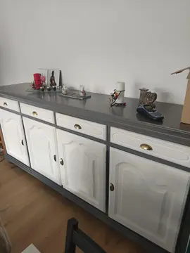 bahut enfilade gris et blanc 4 portes 4 tiroirs