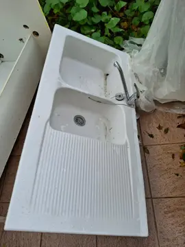 évier émail blanc double bacs