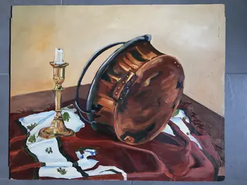 peintures à l'huile - jarres et drapés (natures mortes)