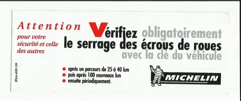 Autocollant Michelin "attention vérifiez la pression ..."
