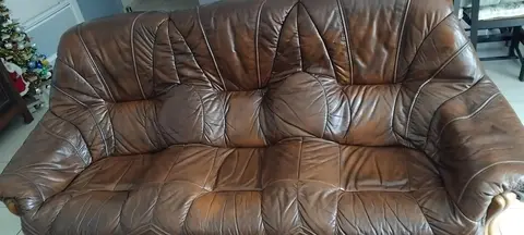 canapé 3 places cuir et bois