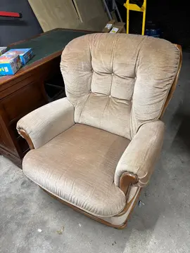 fauteuil tissu et bois beige