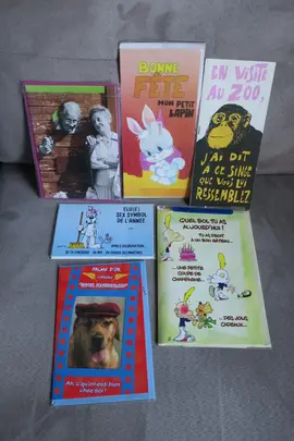 Lot de 6 cartes postales:1 musicale anniversaire / 1 fête /4 humour