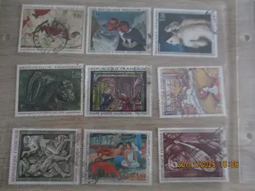 9 timbres oblitérés France "Tableaux"