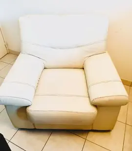 fauteuil simili cuir blanc/beige