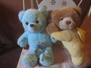 2 nounours dont 1 qui fait veilleuse et 1 montre hs