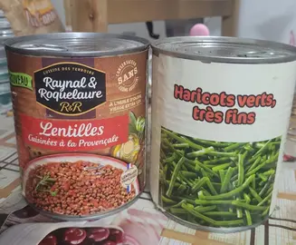 boîte lentilles et haricots verts très fins
