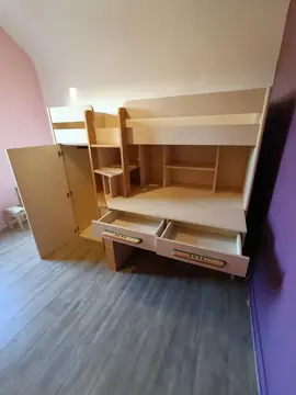 Ensemble lit mezzanine, bureau, penderie de marque Gauthier