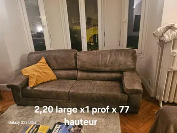 canapé cuir marron 3 places bon etat