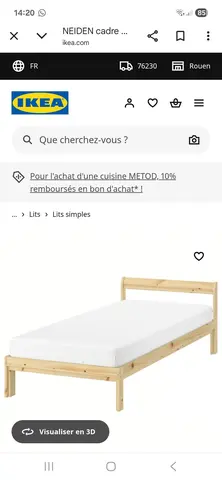 lit + sommier lattes + matelas 90/200