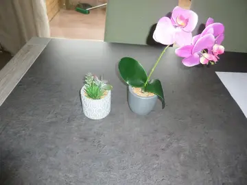 pot avec fleurs artificielles