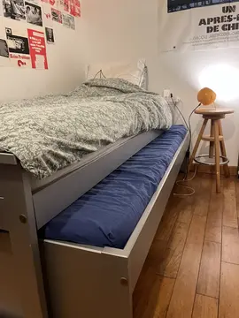 Lit 1 personne avec tiroirs et 2e matelas intégrés