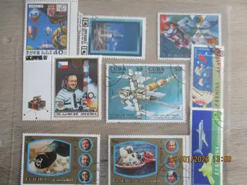 9 timbres oblitérés "Espace" de Corée, Cuba, Fujeira, Roumanie