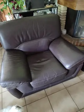 Fauteuil cuir pleine fleur marron TBE