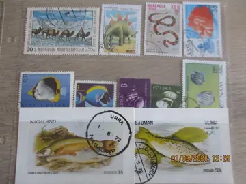 11 timbres Animaux et Poissons (pays divers)