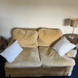 canapé en velours jaune pâle