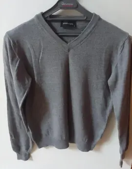 pull gris col v en laine mérinos