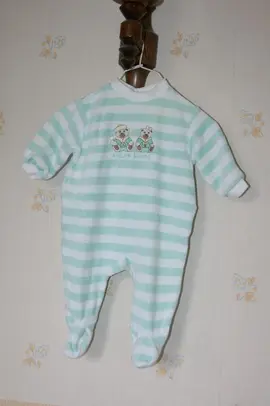 grenouillère rayé vert et blanc – 3 mois