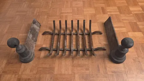 Chenets et grille pour cheminée