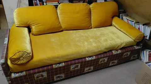 canape une place velours jaune