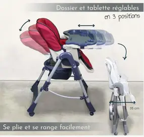 Chaise haute roulante avec freins arrière pour enfant