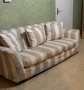 ensemble canapé 3 places et fauteuil toile blanc beige