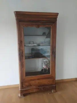 bibliothèque vitrée 1 porte, 1 tiroir,bois fruitier