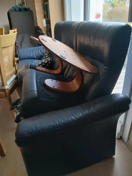 Canapé Stressless 3 places + 2 reposes pieds - cuir bleu foncé - TBE