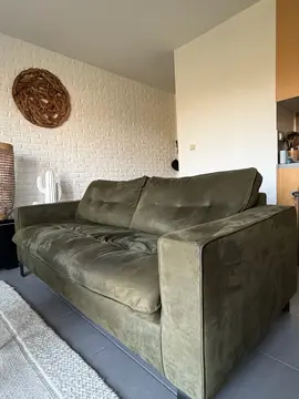 canapé fixe 3 places velours kaki