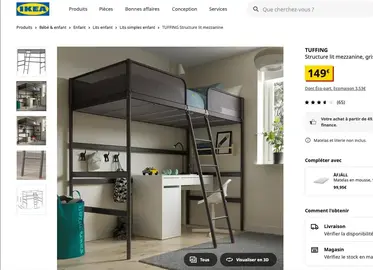 Lit Mezzanine enfant 1 place