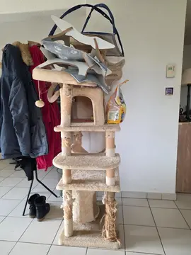 Arbre à chat griffoir panier croquettes